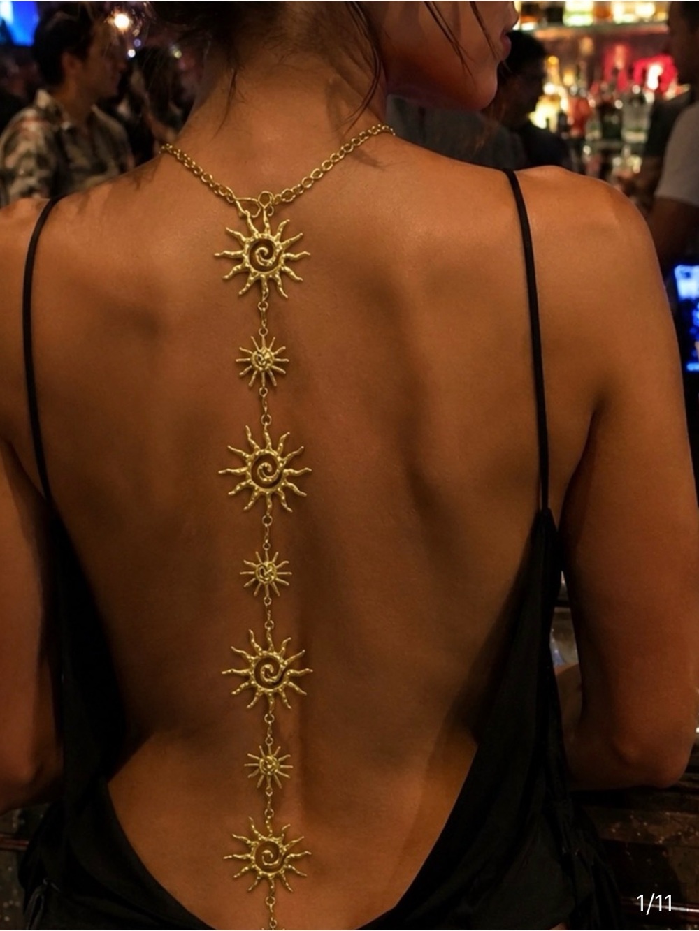 Gold sunburst body chain back necklace